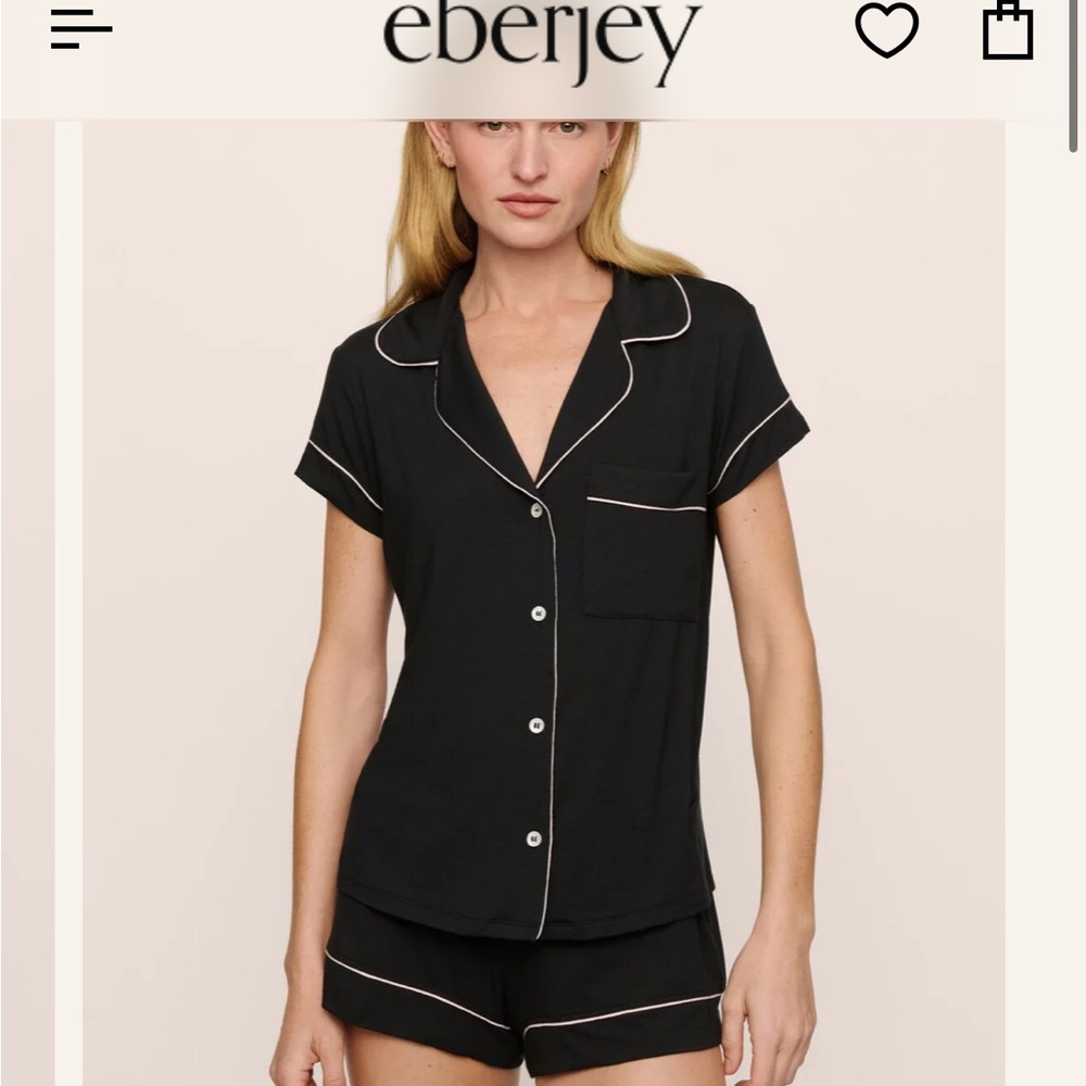 TENCEL™ Black Shortie PJ Set - Pink, White, Grey Striped